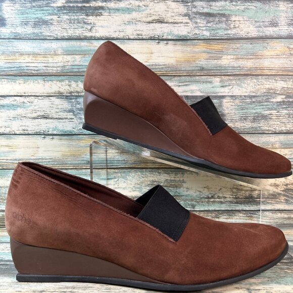 Arche Wedge Pumps Womens 9.5 Brown Nubuck Leather Dress Formal Shoe Comfort Heel - Picture 1 of 13
